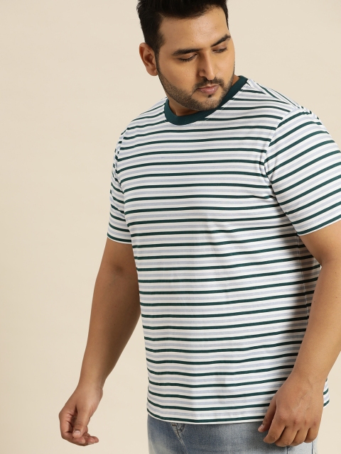 

Sztori Men White & Blue Plus Size Striped Round Neck T-shirt