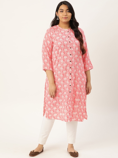 

Sztori Women Pink & Off-White Printed Plus Size Straight Kurta