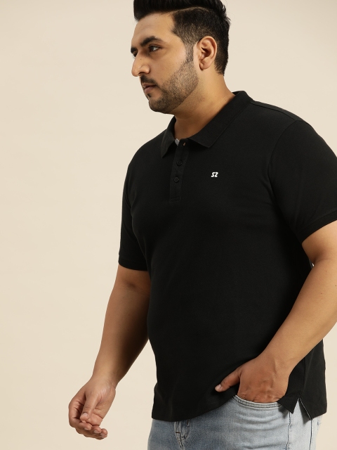 

Sztori Men Black Plus Size Solid Polo Collar T-shirt