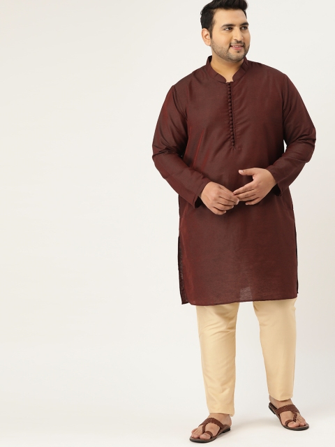 

Sztori Plus Size Men Maroon Solid Straight Kurta