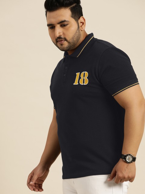 

Sztori Men Navy Blue Solid Plus Size Polo Collar T-shirt