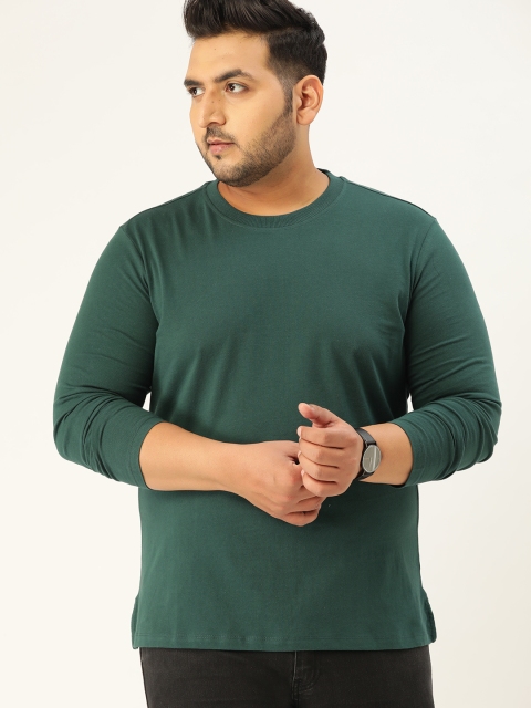

Sztori Men Plus Size Green Solid Round Neck T-shirt