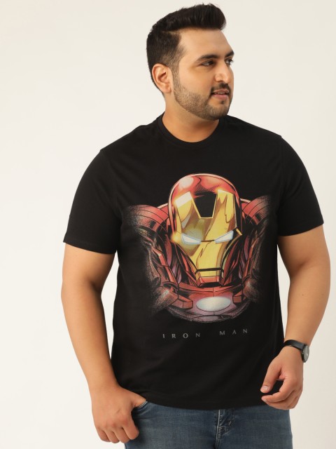 

Sztori Marvel Men Black Iron Man Print Round Neck Plus Size T-shirt
