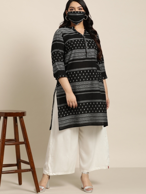 

Sztori Women Plus Size Black & Grey Straight Fit Woven Pattern Design Kurta