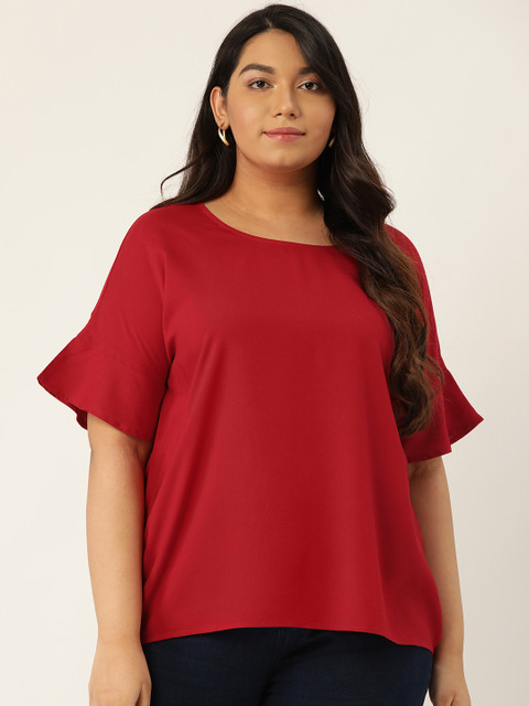 

Sztori Women Red Solid Plus Size Top