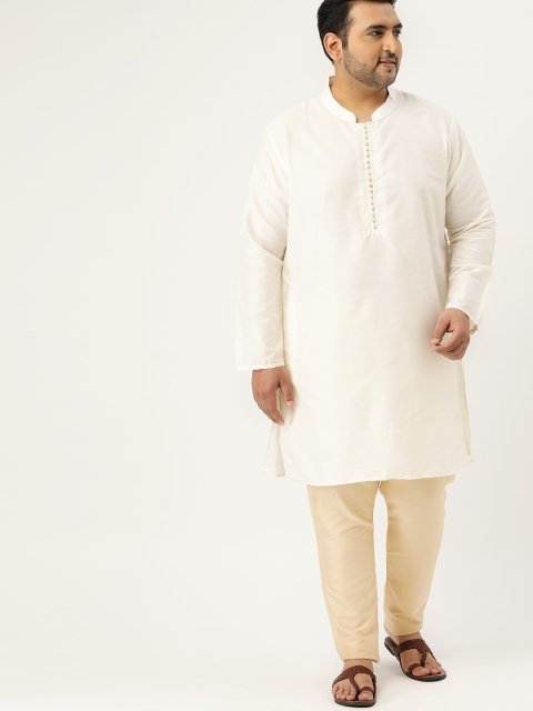 

Sztori Plus Size Men Off-White Solid Straight Kurta