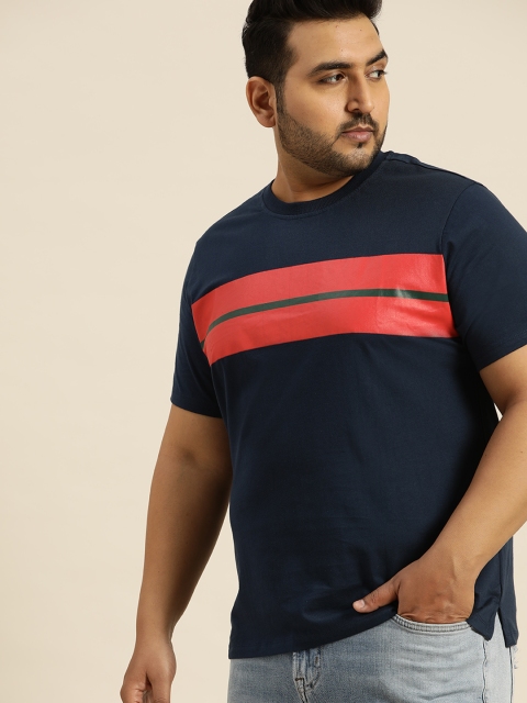 

Sztori Men Navy Blue & Red Plus Size Striped Round Neck T-shirt