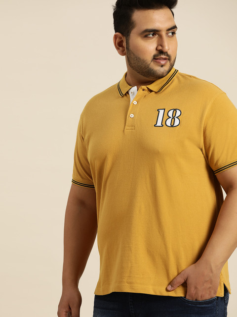 

Sztori Men Mustard Yellow Plus Size Solid Polo Collar Pure Cotton T-shirt