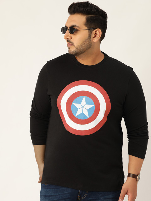 

Sztori Men Black Captain America Print Round Neck Plus Size T-shirt