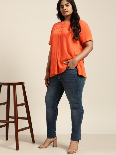 

Sztori Women Orange Solid Plus Size Top
