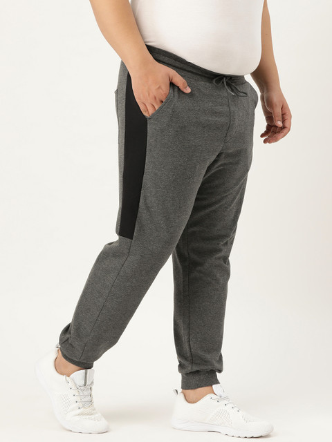 

Sztori Men Plus Size Charcoal Grey & Black Colourblock Joggers