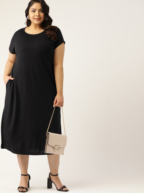 

Sztori Women Plus Size Black Solid T-shirt Dress