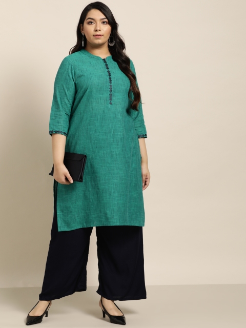 

Sztori Women Plus Size Green Solid Straight Fit Kurta