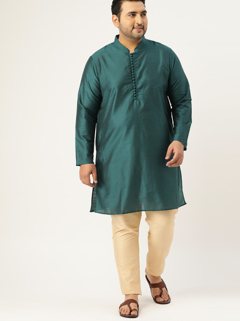 

Sztori Plus Size Men Green Solid Straight Kurta