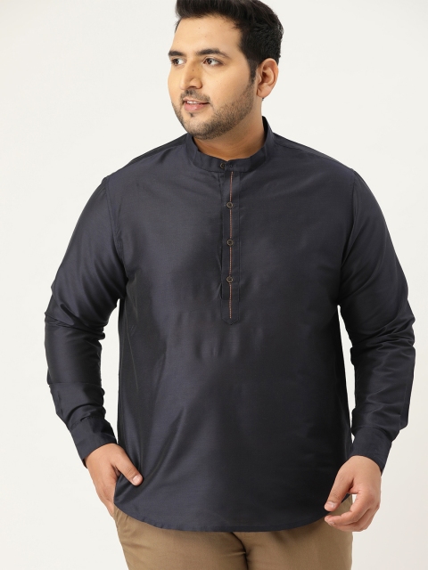 

Sztori Plus Size Men Navy Blue Solid Straight Kurta