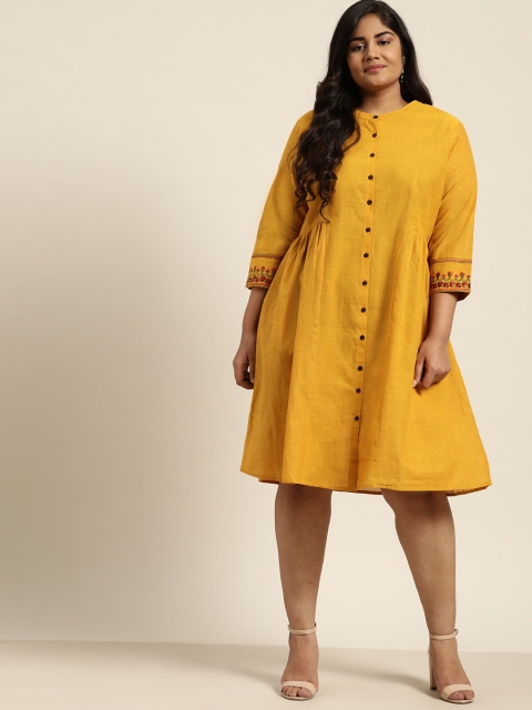 

Sztori Women Mustard Yellow Plus Size Solid A-Line Dress