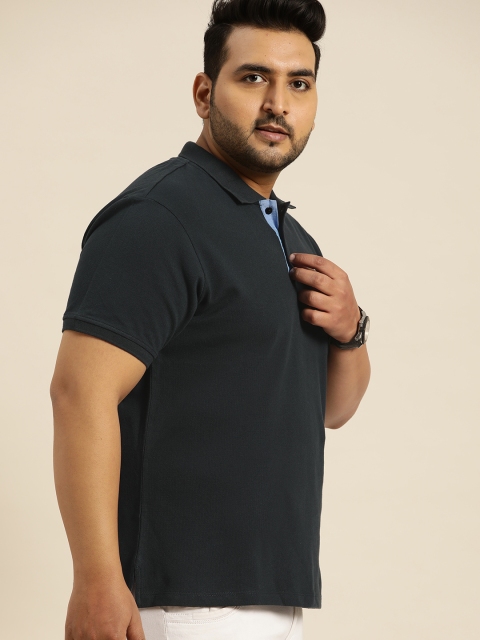 

Sztori Men Navy Blue Solid Plus Size Polo Collar T-shirt