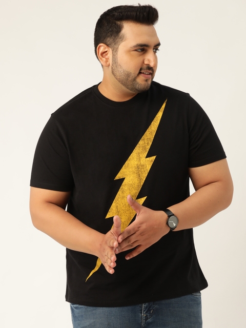 

Sztori Men Black Flash Print Round Neck Plus Size T-shirt