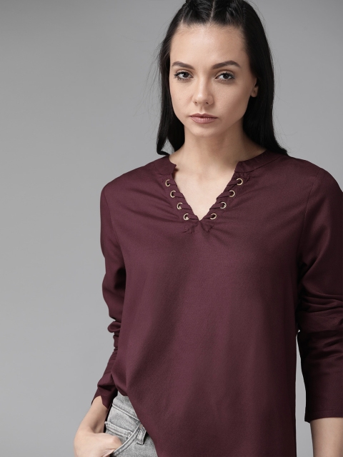 

Roadster Greenturn Women Burgundy Solid Boxy Sustainable Top