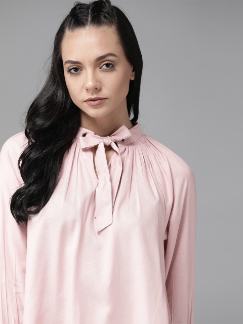 

Roadster GreenTurn Women Pink Eco Friendly Viscose Solid Tie-Up Neck Sustainable Top