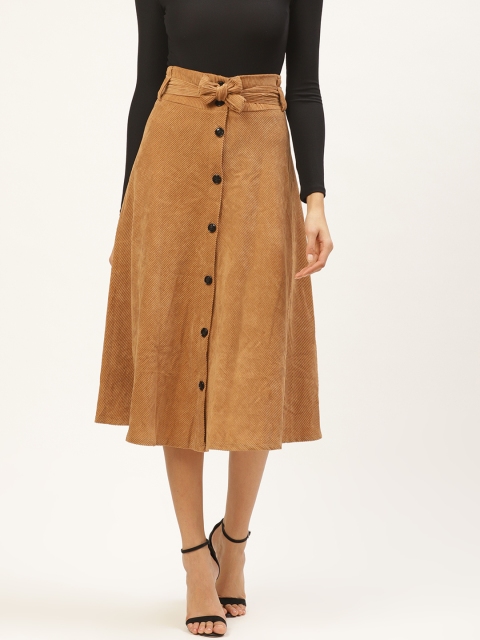 

ANVI Be Yourself Women Brown Solid Corduroy Midi A-Line Skirt