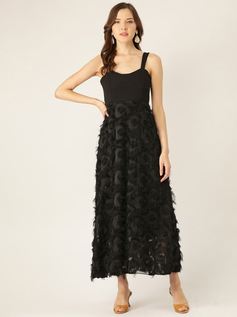 

ANVI Be Yourself Women Black Fuzzy Maxi Dress