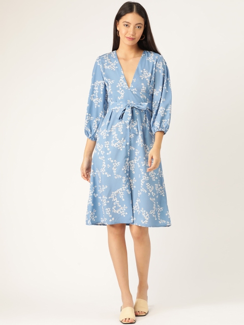 

ANVI Be Yourself Women Blue & White Floral Printed A-Line Dress