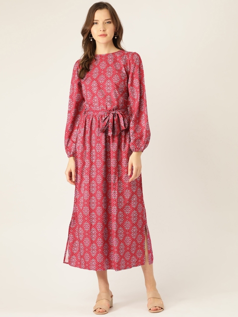 

ANVI Be Yourself Women Pink & Blue Ethnic Print Maxi Dress