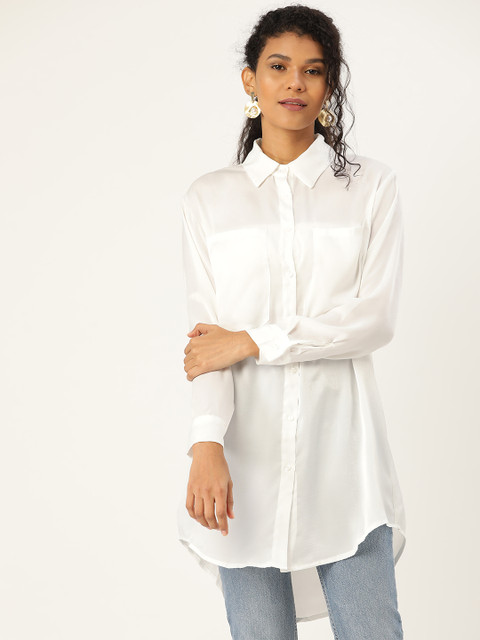 

ANVI Be Yourself Women White Regular Fit Solid High-Low Longline Casual Shirt