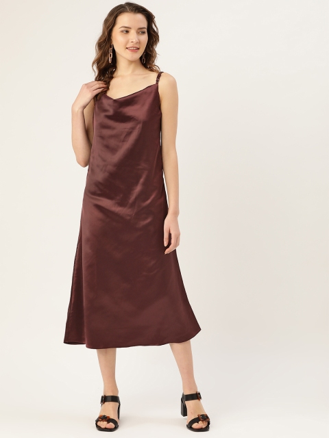 

ANVI Be Yourself Women Brown Satin Finish Solid Slip Dress