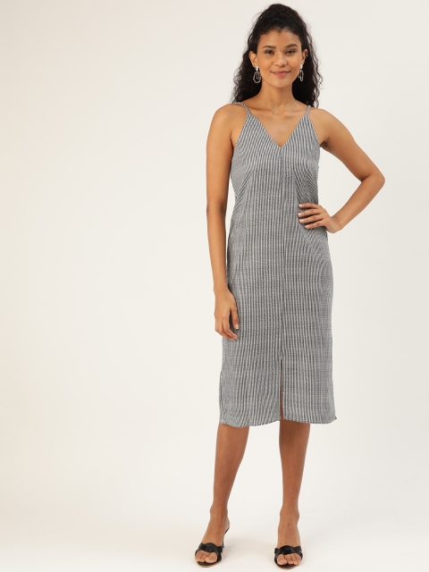 

ANVI Be Yourself Women Black & White Self Design Shift Dress