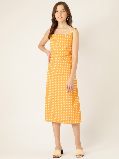 

ANVI Be Yourself Women Mustard Yellow & Off-White Polka Dots Print A-Line Dress