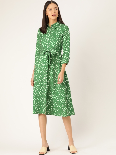 

ANVI Be Yourself Women Green Printed Shirt Dress
