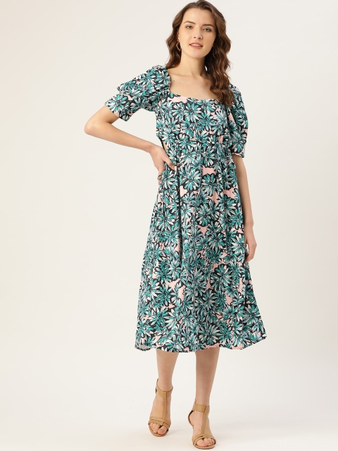 

ANVI Be Yourself Women Green & Black Floral Print A-Line Dress