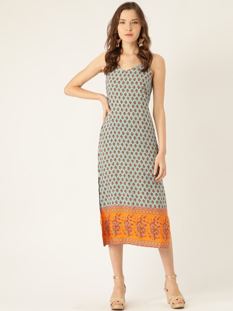 

ANVI Be Yourself Women Blue & Mustard Brown Printed A-Line Dress