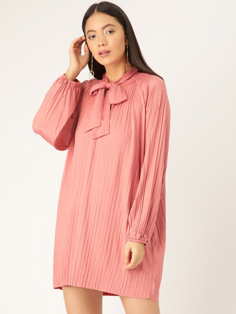 

ANVI Be Yourself Women Peach-Coloured Accordian Pleated Solid A-Line Dress