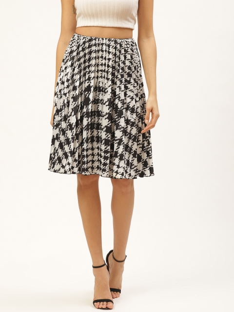 

ANVI Be Yourself Women Black & White Printed Accordion Pleated A-Line Skirt