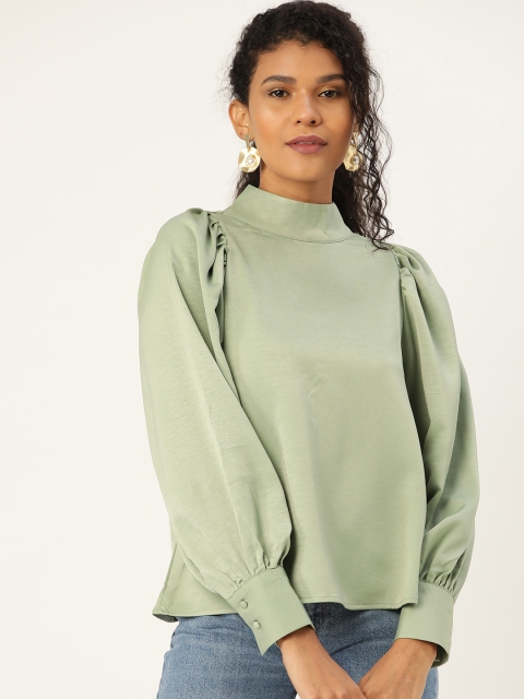 

ANVI Be Yourself Women Green Bishop Sleeve Solid Top