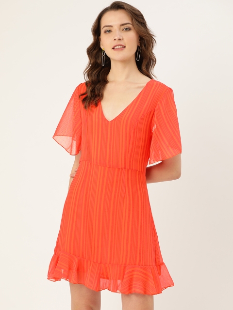 

ANVI Be Yourself Women Red & Orange Self-Striped Mini A-Line Dress