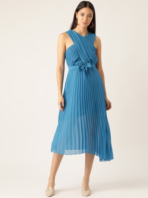 

ANVI Be Yourself Women Blue Accordion Pleats Wrap Dress