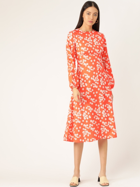 

ANVI Be Yourself Women Orange & White Floral Print A-Line Dress