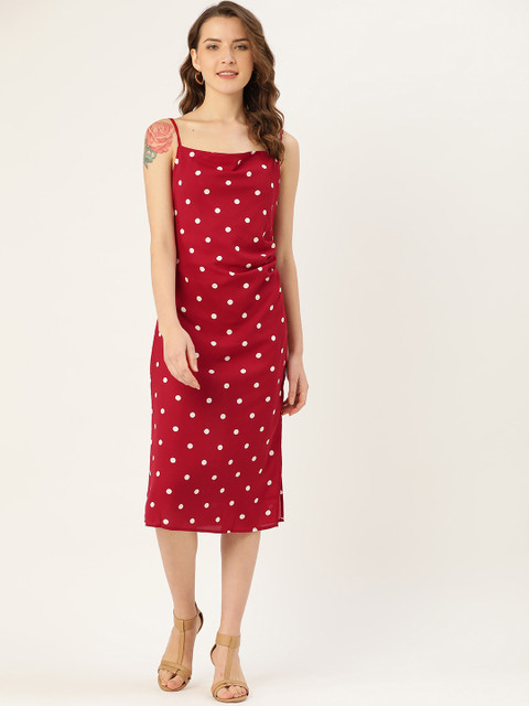 

ANVI Be Yourself Women Red & White Polka Dots Print Sheath Dress