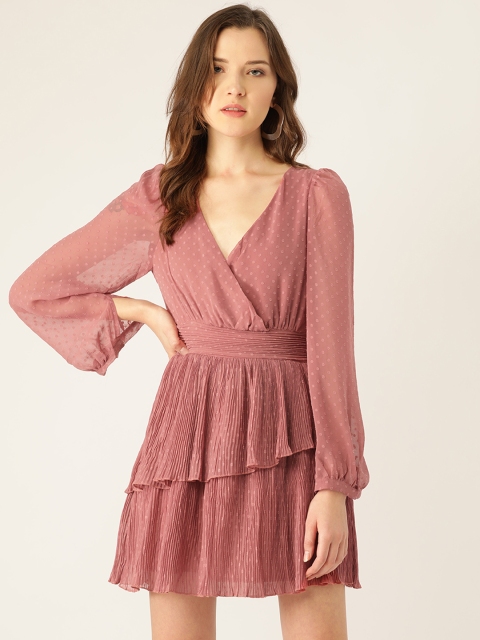 

ANVI Be Yourself Women Mauve Layered Self Design Wrap Dress