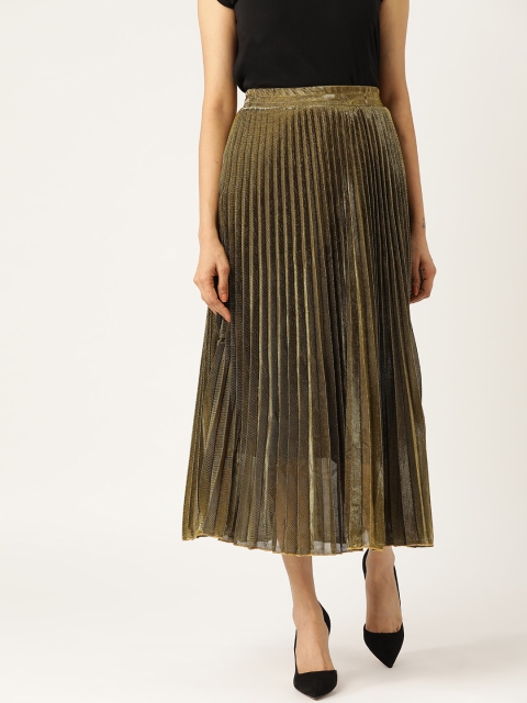 

ANVI Be Yourself Women Golden Accordian Pleated Solid A-Line Skirt, Gold