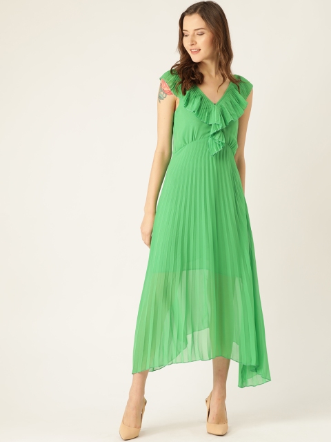 

ANVI Be Yourself Women Green Accordion Pleats A-Line Dress