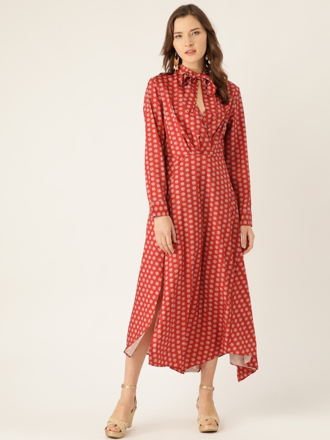 

ANVI Be Yourself Women Rust Orange & Off-White Horse Print Asymmetric Wrap Dress