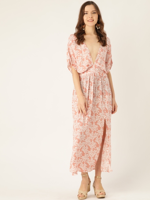 

ANVI Be Yourself Women Pink & White Floral Print Maxi Dress