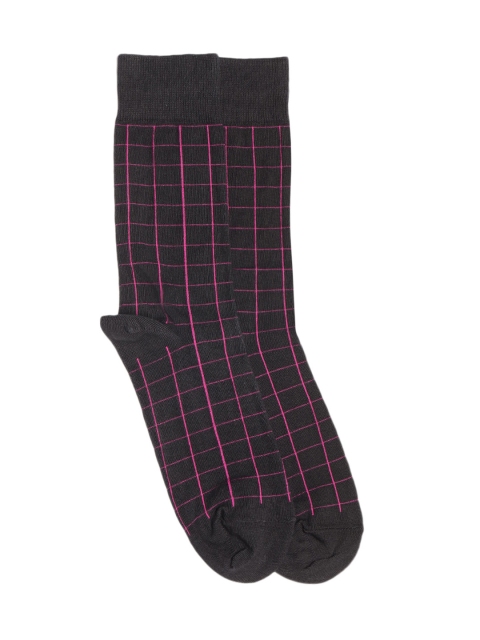 

Marks & Spencer Men Black & Pink Checked Above Ankle Length Socks