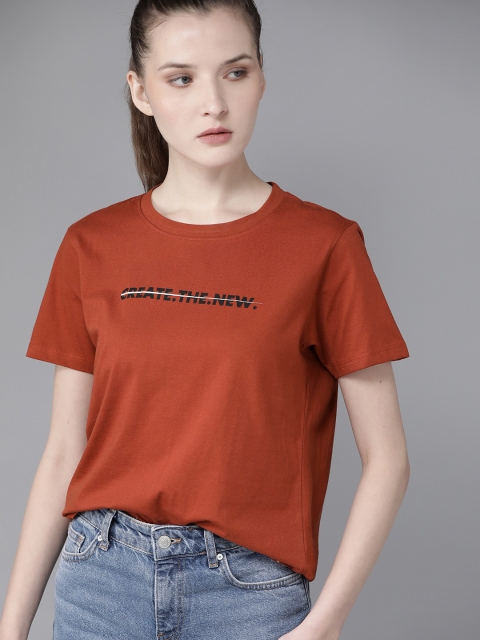 

Roadster Women Rust Red Printed Detail Round Neck T-shirt