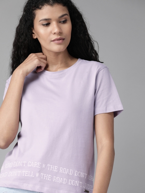 

Roadster Women Lavender Solid Round Neck T-shirt